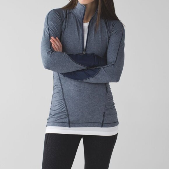 Lululemon Kriss Cross 1/2 Heathered Blue Gray Half-zip workout Sweatshirt 6 - Picture 1 of 12